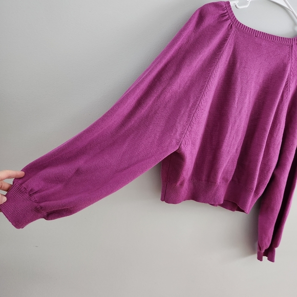 NWT Ann Taylor Oversized Button Front Puff Sleeve Cardigan Purple Magenta - Picture 7 of 8